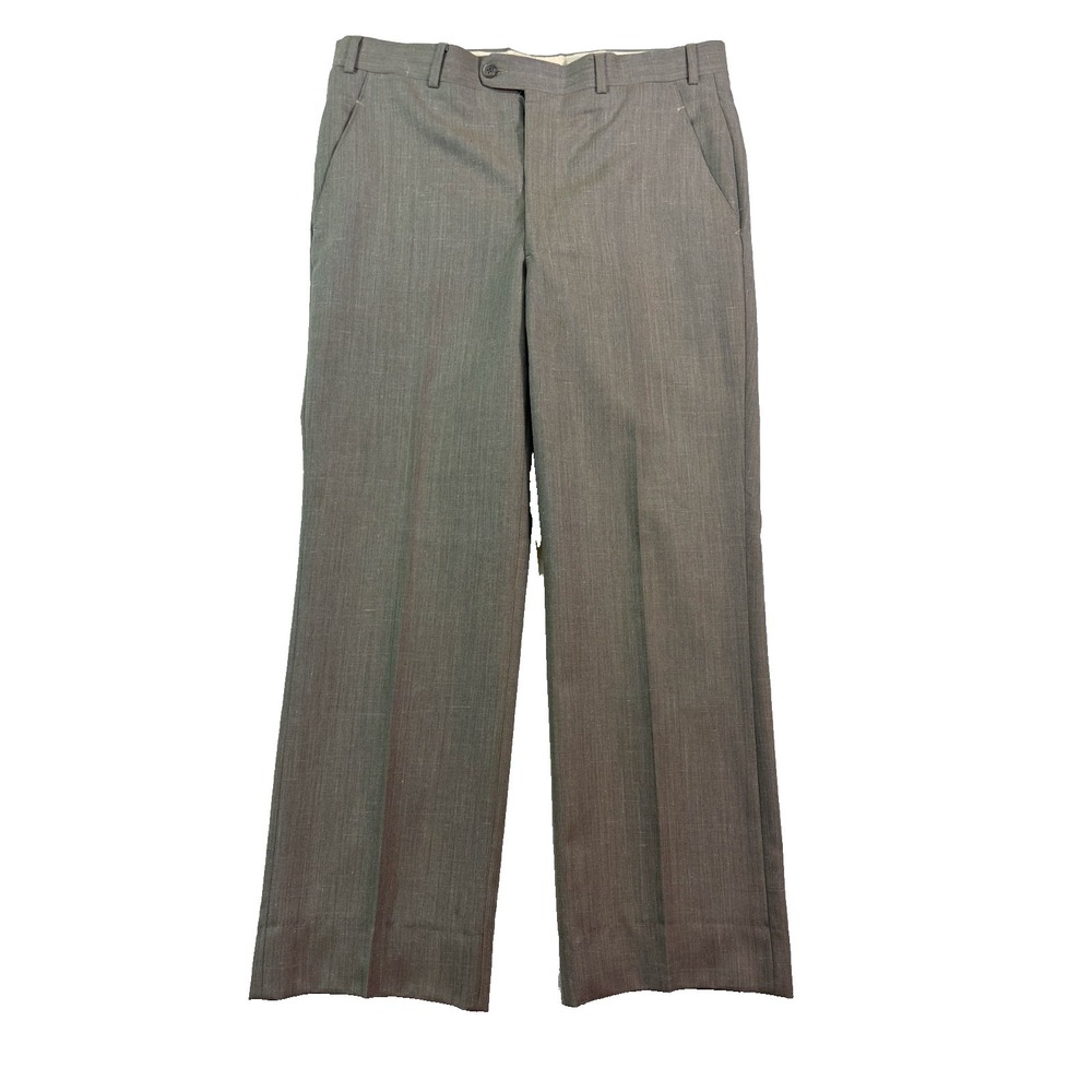 vtg 60s 70s Bespoke 36x30 Gray Slubbed Dress Suit Pants Wool Flat Front Mens